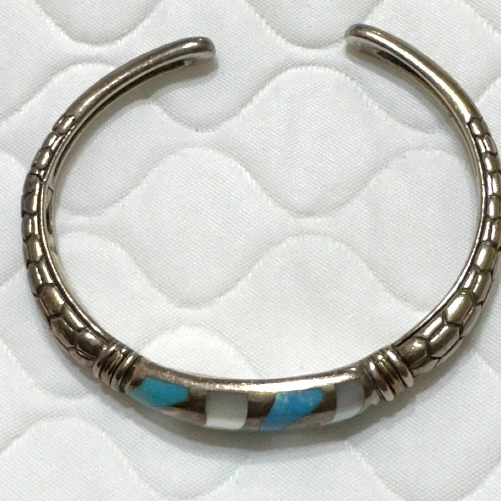 ASCH GROSSBARDT 18k White Gold Sterling Silver Lapis? Turquoise? Bangle Bracelet